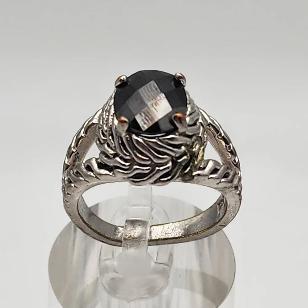 Premier Designs Silver Tone & Black Ring (6.5)